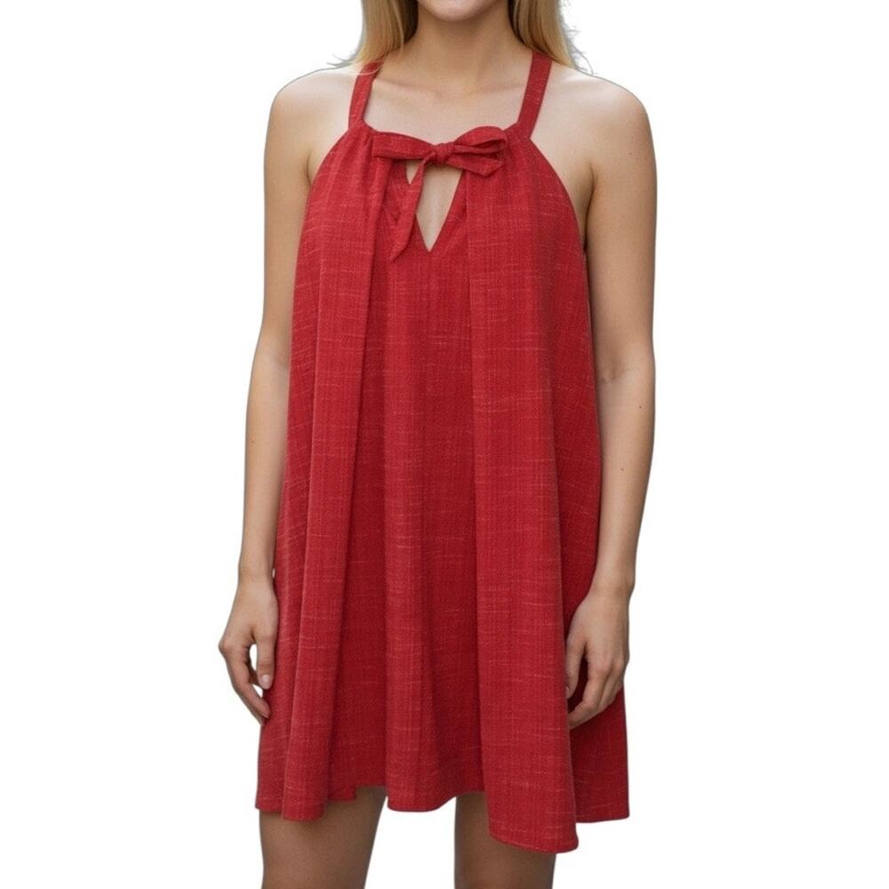 NWT Arloh Valencia Red Halter Midi Dress Large Wedding Guest Resort